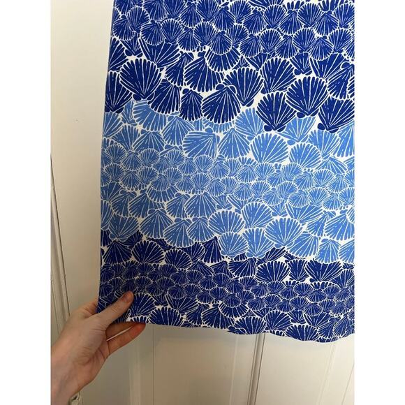 Talbots Women's L Shift Dress Sea Shell Print Pink Blue Knee Length Short Sleeve - Picture 9 of 10